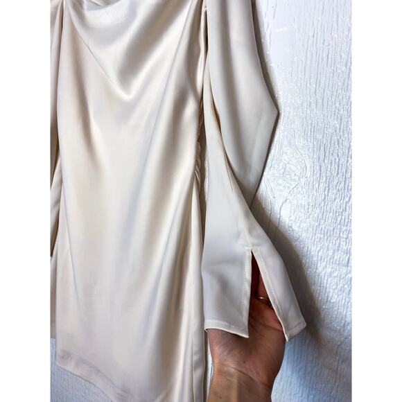 EVER NEW Evangelina Draped Whited Satin Cold Shoulder Dress US 4 NWT - Picture 5 of 16